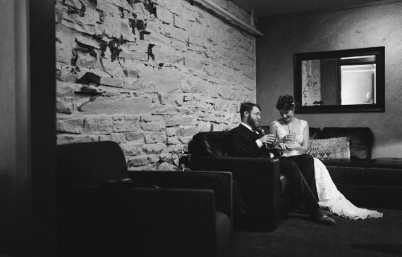 Bride and groom backstage